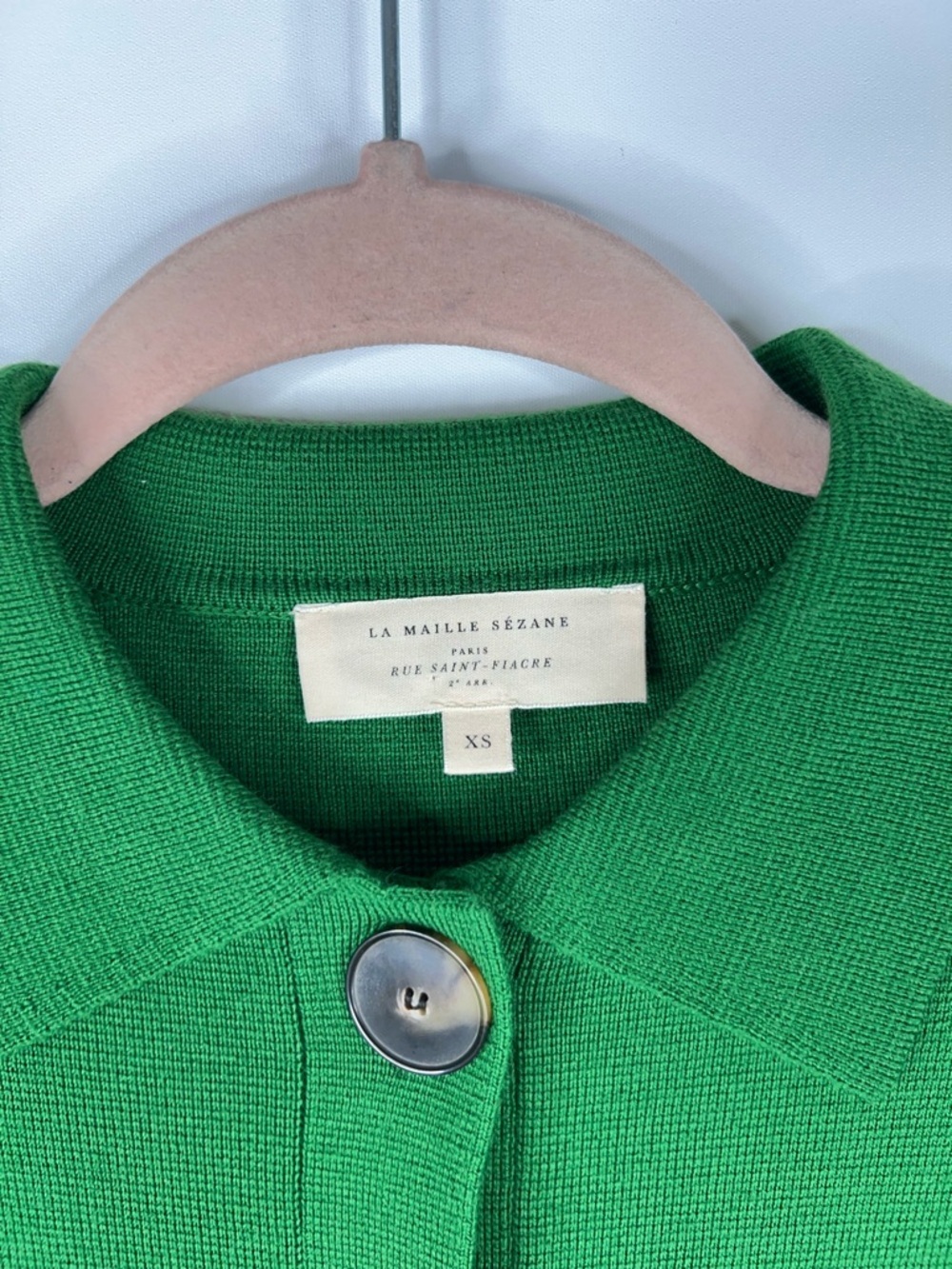 Sezane Betty Cardigan Jacket Bright Green Button-Front Merino Wool Size XS - Picture 7 of 11